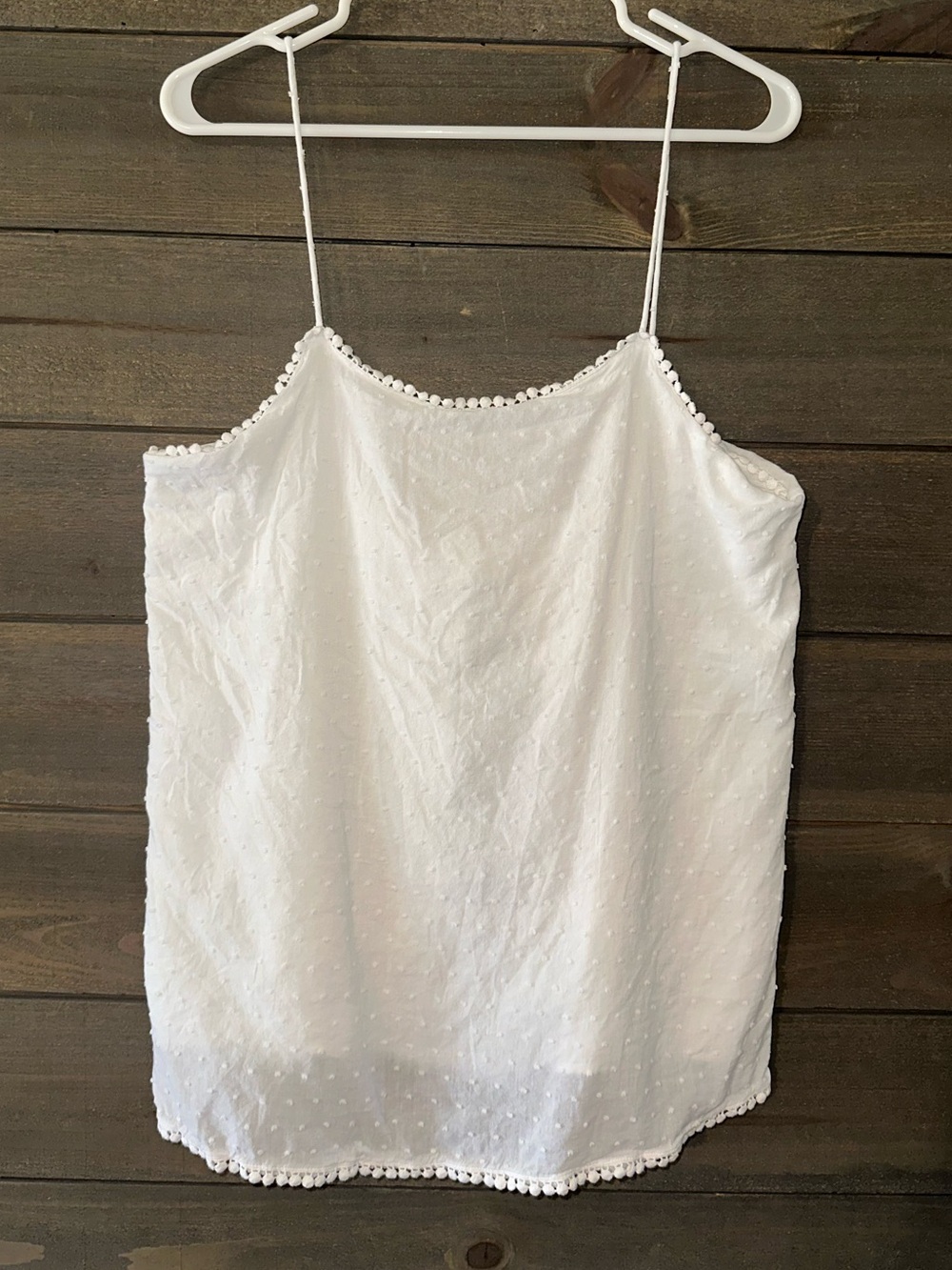 Mazik White Swiss Dot Pom-Trim Spaghetti Strap Cami